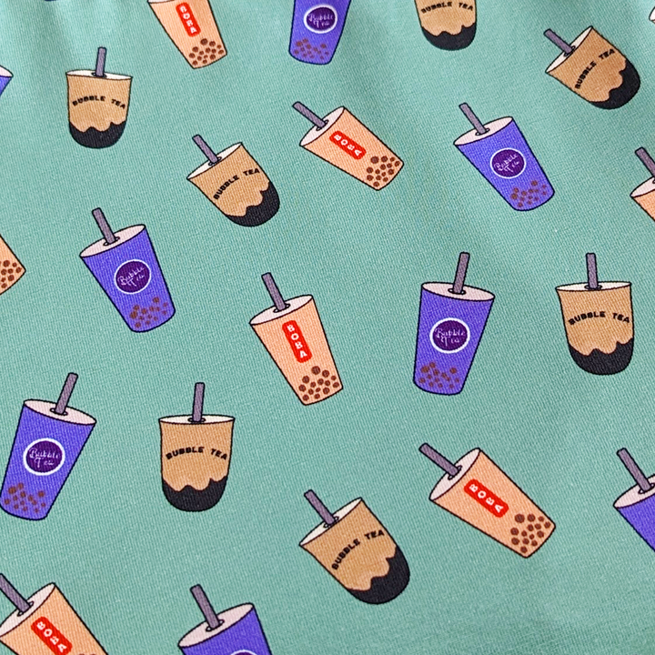 Close up pattern of Boba Bubble Tea Boxer Briefs with playful bubble tea patterns.