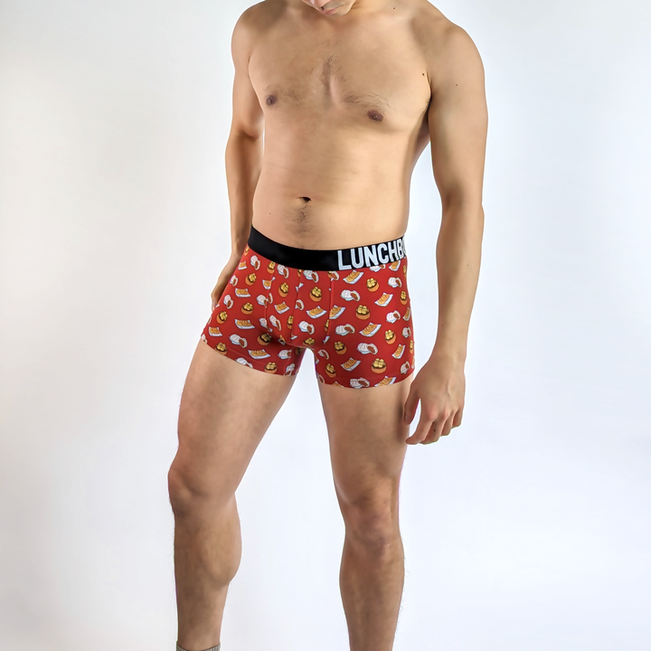 Model Wearing Afternoon Dim Sum Boxer Briefs (front).