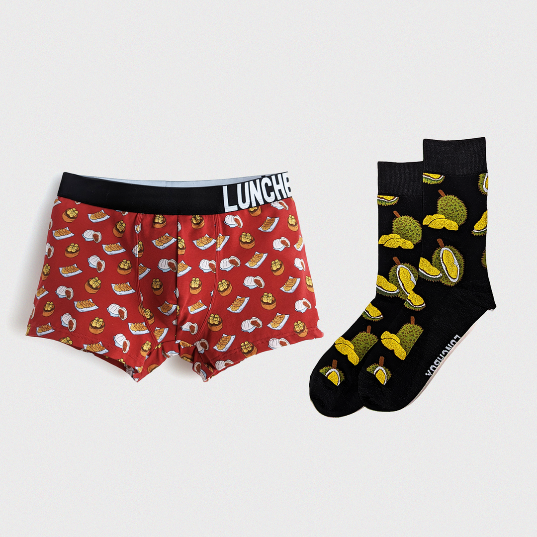 "D&D (Dimsum & Durian)" Boxer Briefs + Socks Bundle