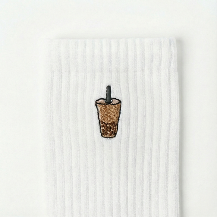 Embroidered Boba Bubble Tea Crew Socks