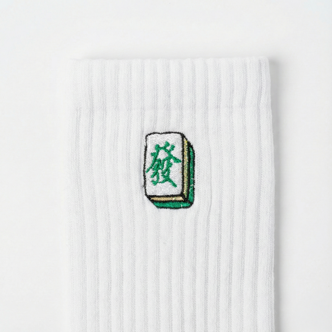 Embroidered Green Dragon Mahjong 發財 Crew Socks