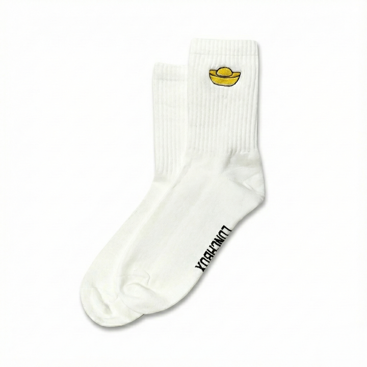 Embroidered Golden Ingot Crew Socks