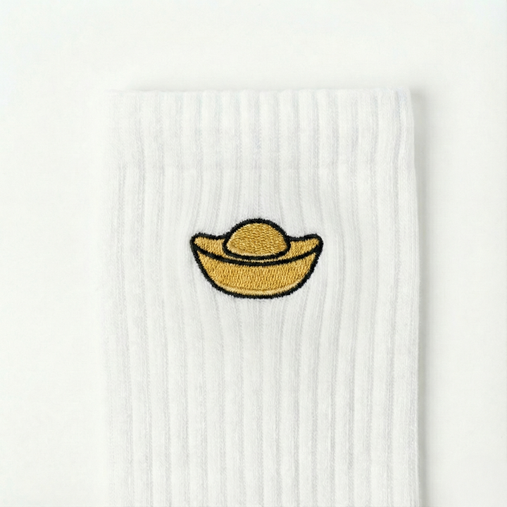 Embroidered Golden Ingot Crew Socks