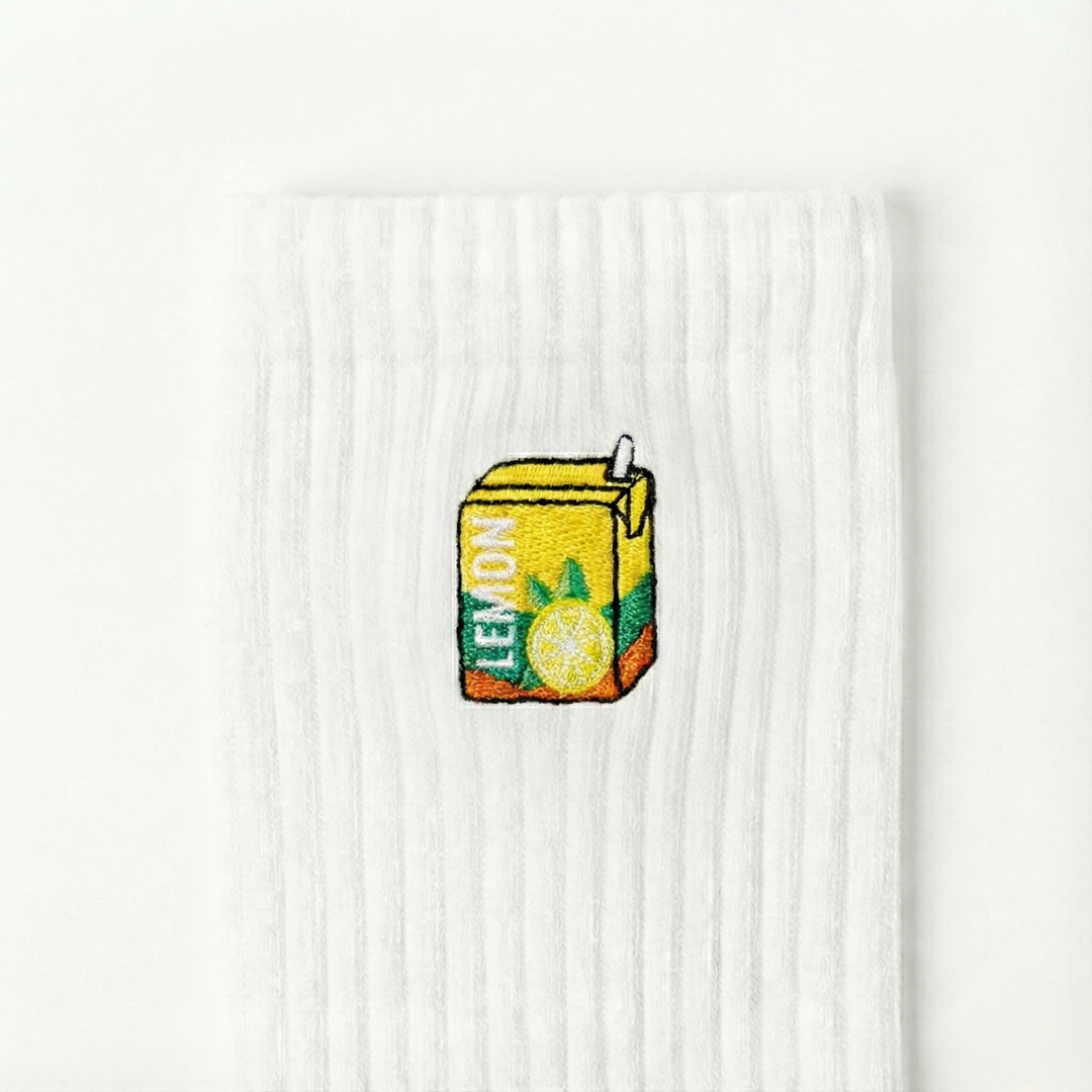 Embroidered Lemon Tea Crew Socks