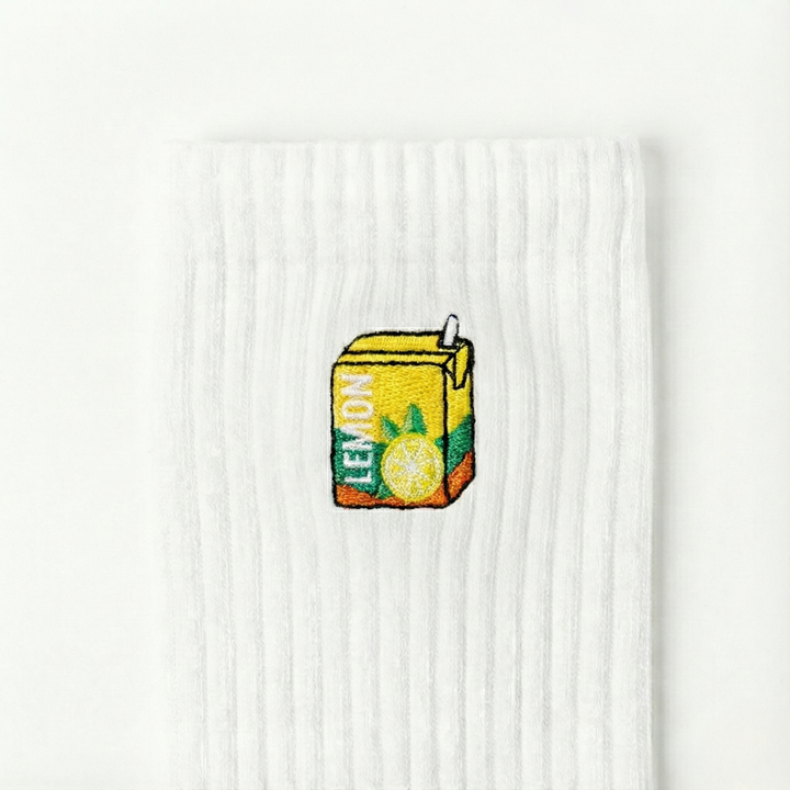Embroidered Lemon Tea Crew Socks