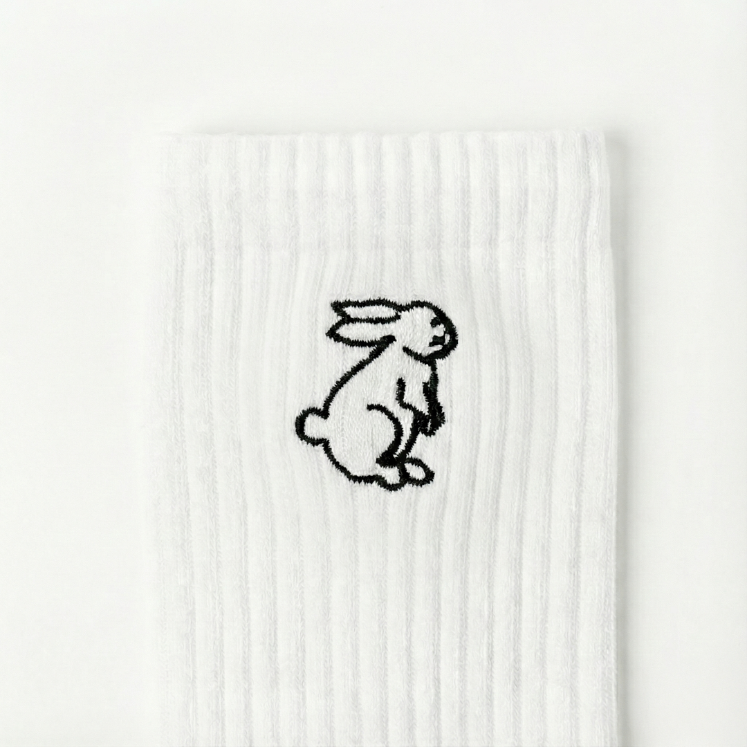 Embroidered White Rabbit Crew Socks