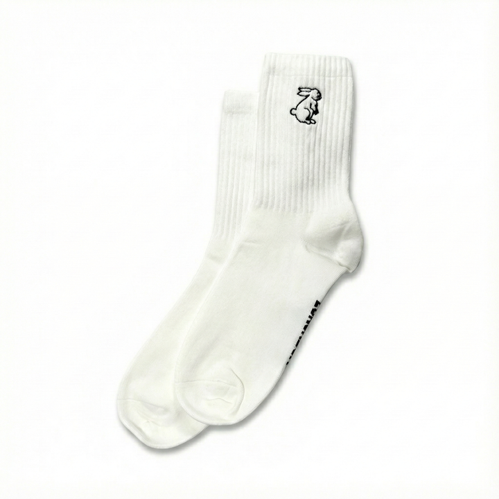 Embroidered White Rabbit Crew Socks