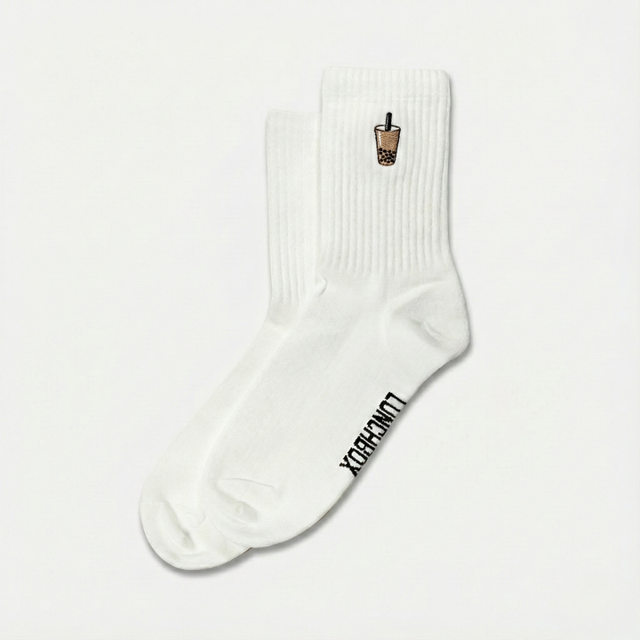 Embroidered Boba Bubble Tea Crew Socks