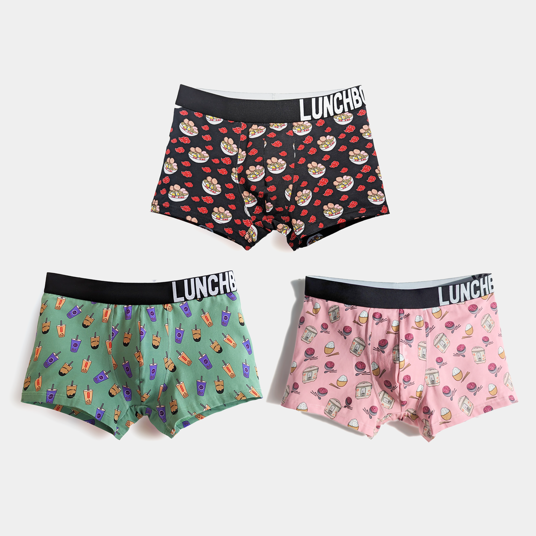 3-Pack Unisex Boxer Briefs Gift Set (Ramen+Boba+Rice)