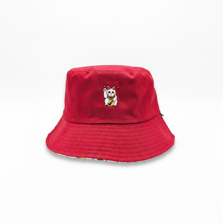Lcuky Cat Reversible Bucket Hat (Red)