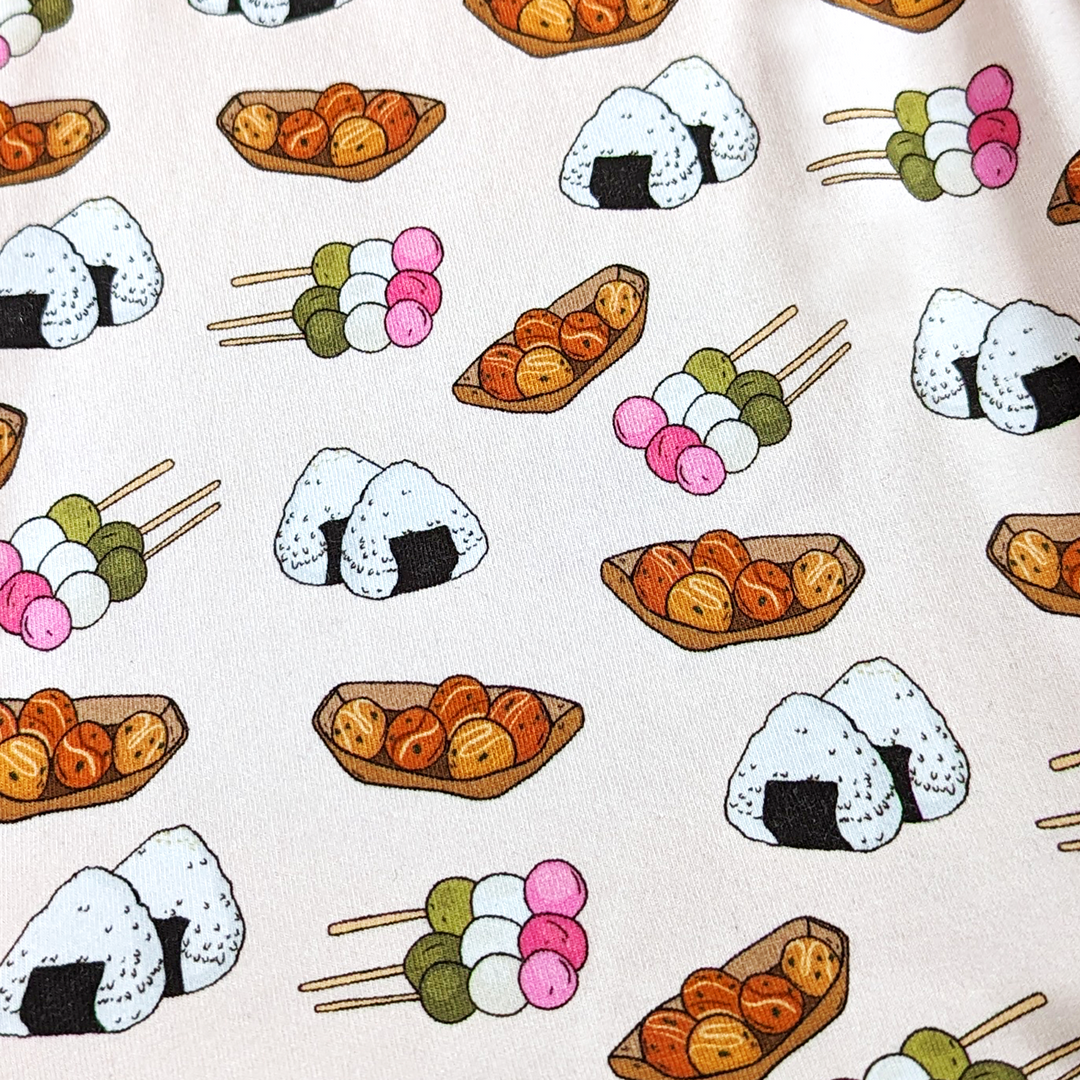 Close up of Japanese Delights boxer briefs featuring dango and onigiri designs.